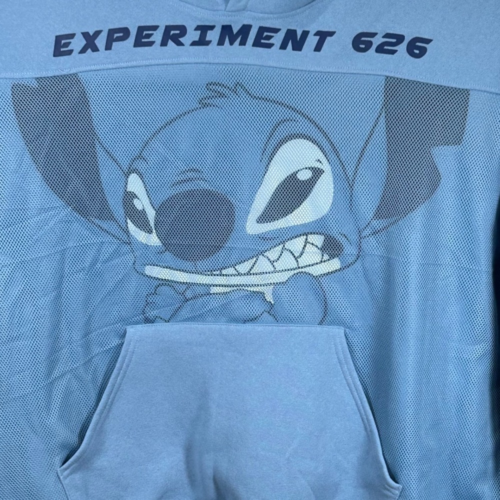Disney Lilo & Stitch Experiment 626 Mesh Graphic Hoodie Blue Mens Size Large NEW